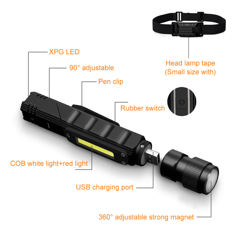 Rechargeable  Rotate Portable Magnetic Light Flashlights with Magnetic Base LED Work Light