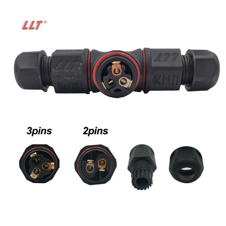 LLT L20 T Shape 2 3 4 Pin 250V 20A IP68 Waterproof connector Cable Wire Gland Sleeve connector