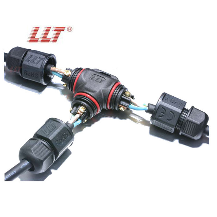 LLT L20 T Shape 2 3 4 Pin 250V 20A IP68 Waterproof connector Cable Wire Gland Sleeve connector