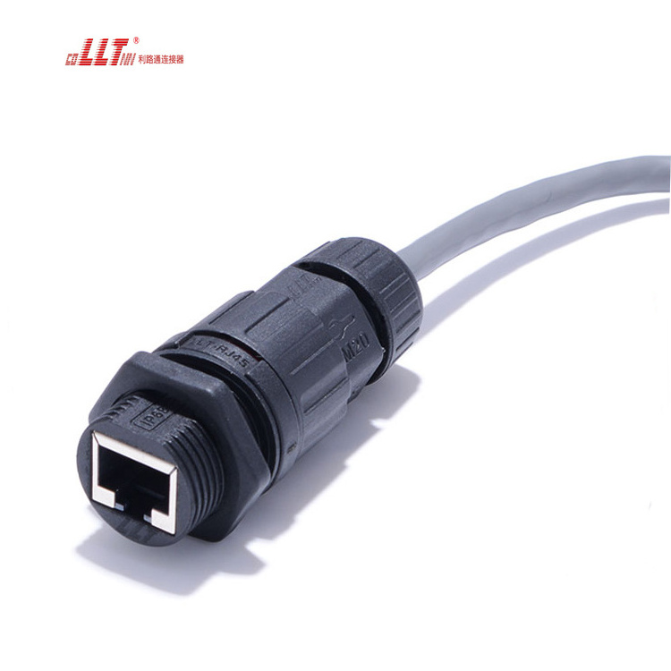 Waterproof High Quality Cat6 Pass Through   Ethernet Lan Cable Cat6a RJ45 panel watertight connector