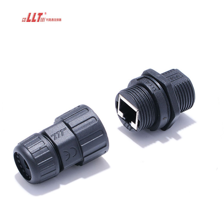 Waterproof High Quality Cat6 Pass Through   Ethernet Lan Cable Cat6a RJ45 panel watertight connector