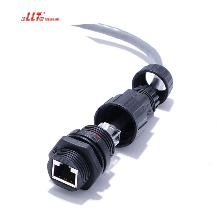 Waterproof High Quality Cat6 Pass Through   Ethernet Lan Cable Cat6a RJ45 panel watertight connector