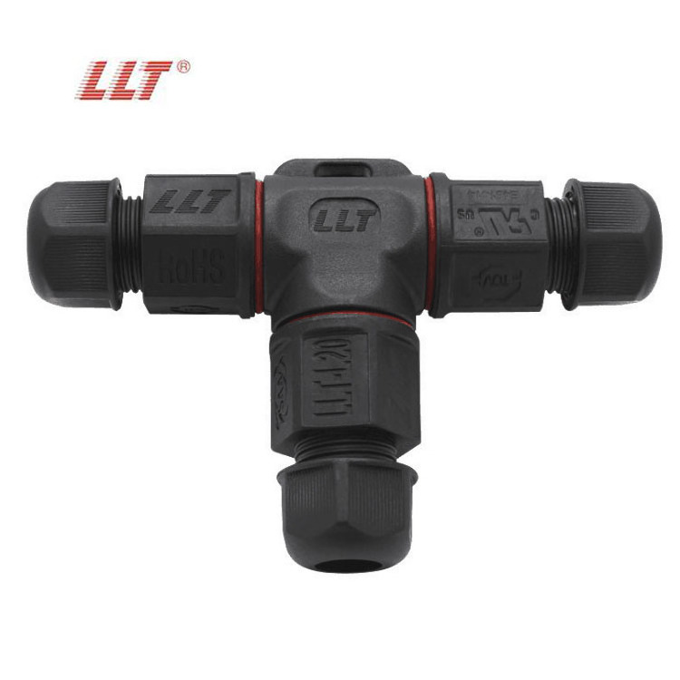 LLT L20 T Shape 2 3 4 Pin 250V 20A IP68 Waterproof connector Cable Wire Gland Sleeve connector