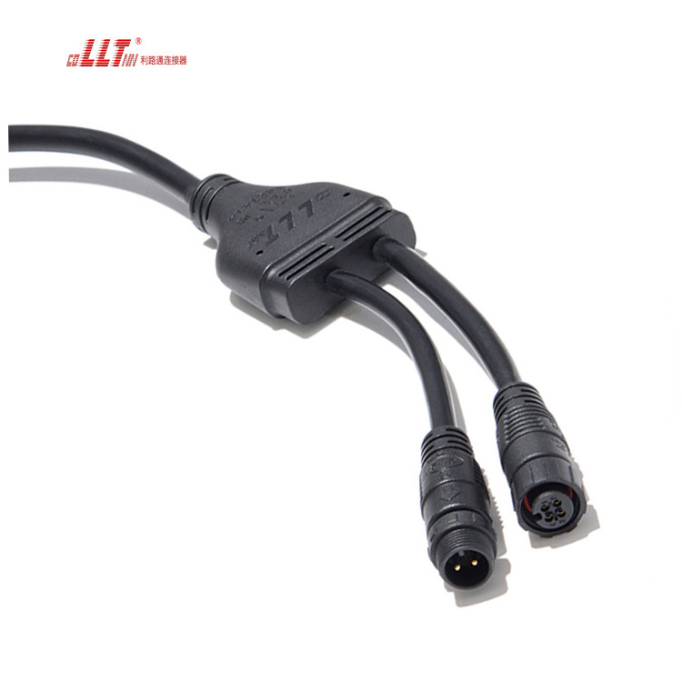 IP67 2pin Y power cable connector splitter input 1 output two ports 2 3 4pin mold plastic waterproof connector