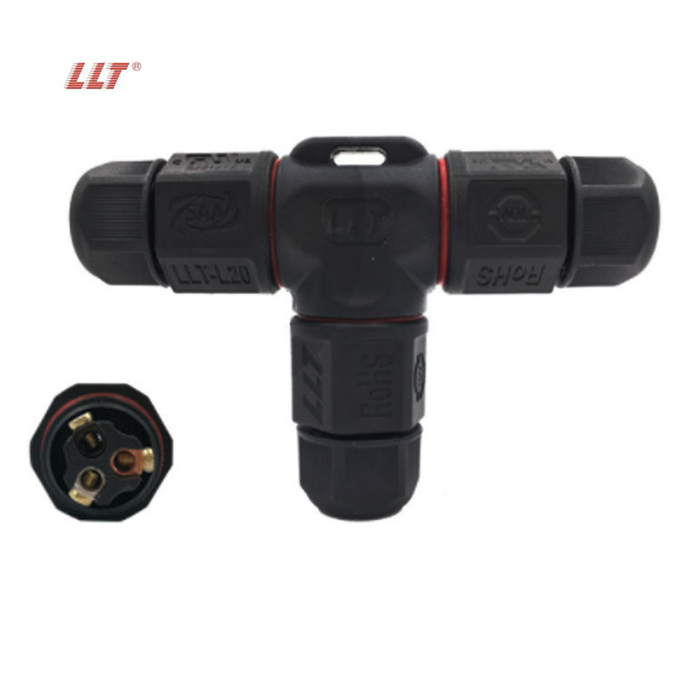 LLT L20 T Shape 2 3 4 Pin 250V 20A IP68 Waterproof connector Cable Wire Gland Sleeve connector