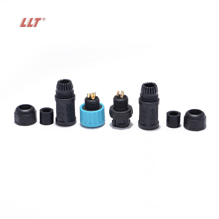 LLT small M12 2 3 4 5 6 7 8 pin IP67 IP68 waterproof connector male & female LED butt wire cable connector aviation plug