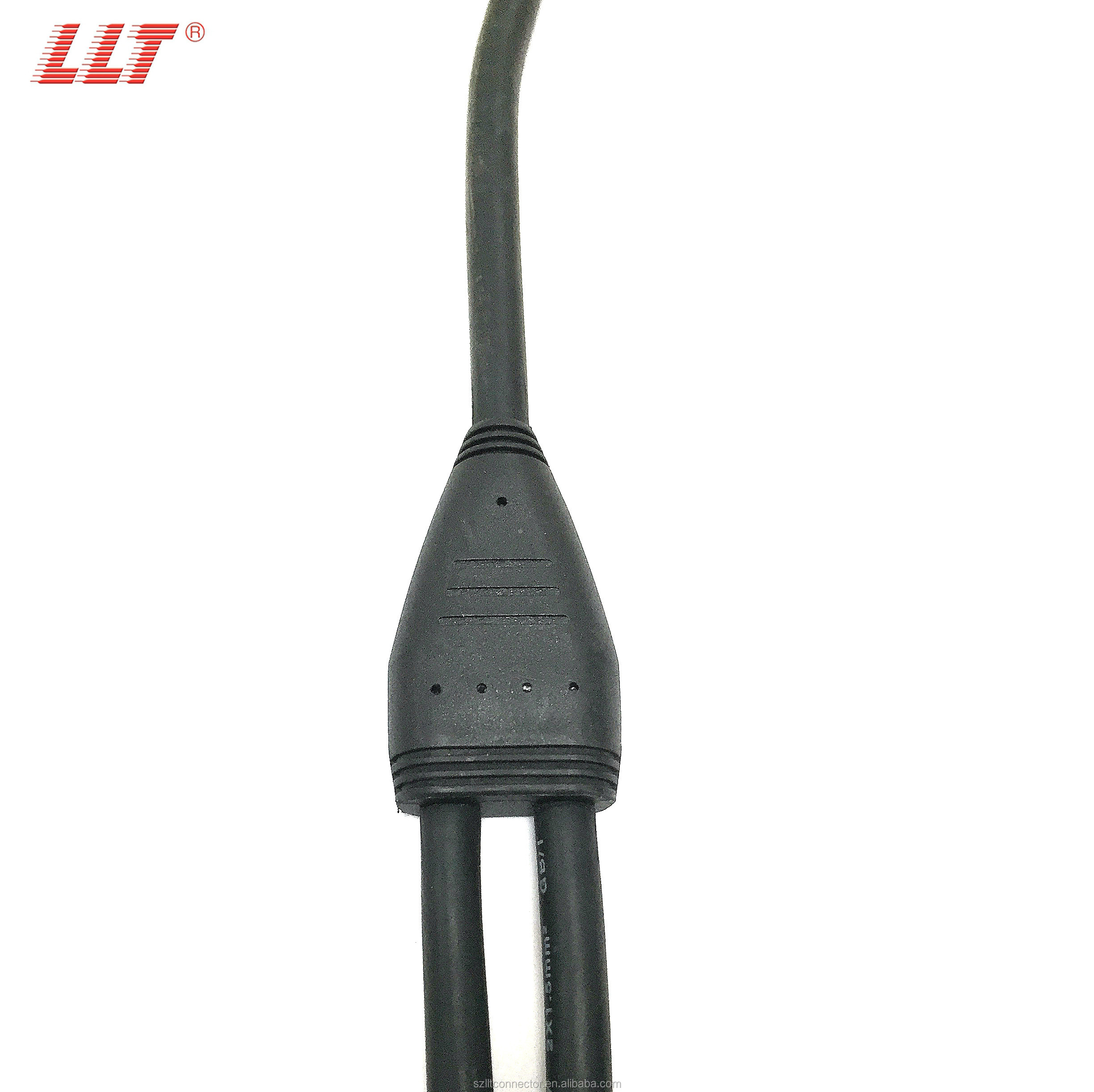 IP67 2pin Y power cable connector splitter input 1 output two ports 2 3 4pin mold plastic waterproof connector