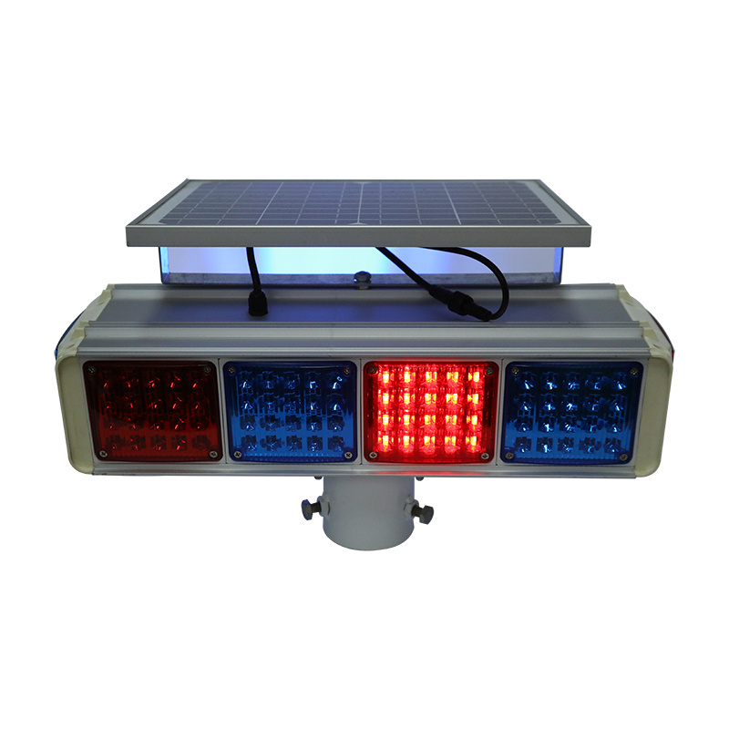 Four Sides Red And Blue Solar Traffic Signal Warning Strobe Light Four Sides Warning Strobe Lights Led Solar Warning Light