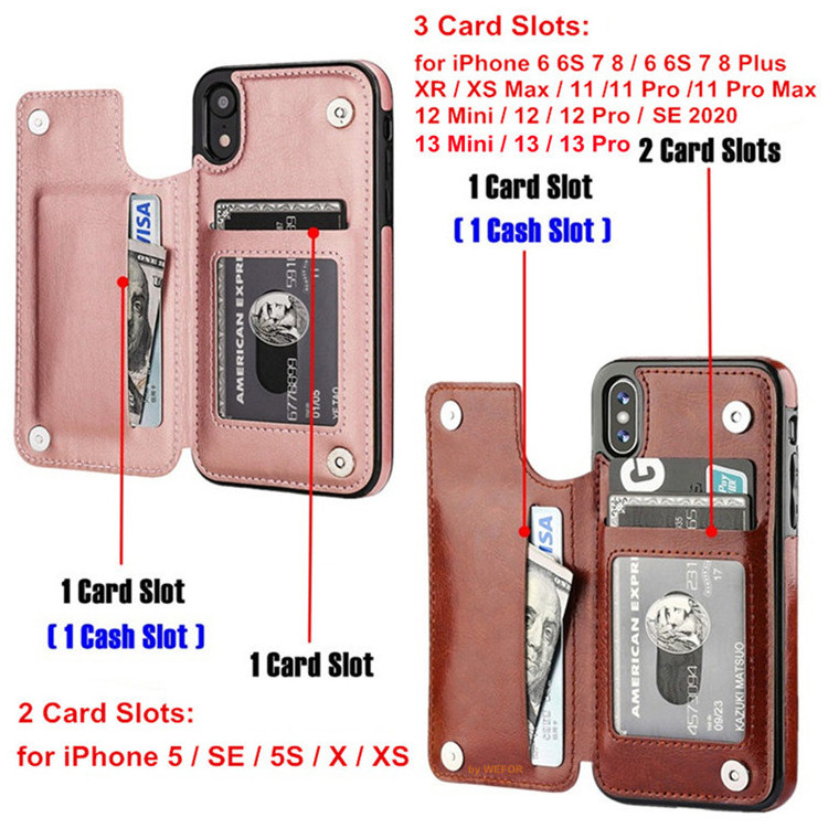 Luxury Slim Fit Premium Leather Cover For iPhone 14 13 11 12 Plus Pro Samsung S22 S20 S21 Wallet Card Slots Shockproof Flip Case