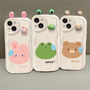 For iphone 7 Plus 8 Plus X XS XR XS MAX 11 12 13 14 Plus 15 Pro Max Lovely Cute 3D Solid Cartoon Frog Bear Rabbit Phone Case