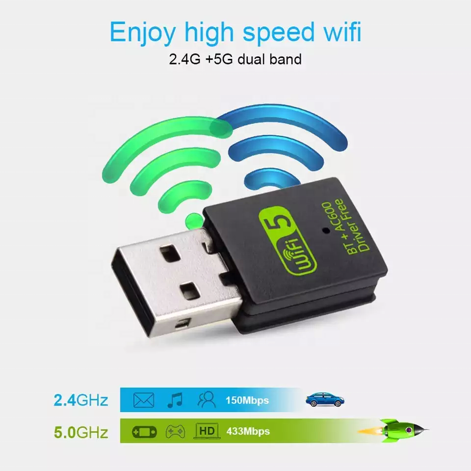 Hot sale 2 in 1 BT 5.0 adapter 600M wifi adapter Wireless External Receiver RTL8811CU WiFi Dongle for PC