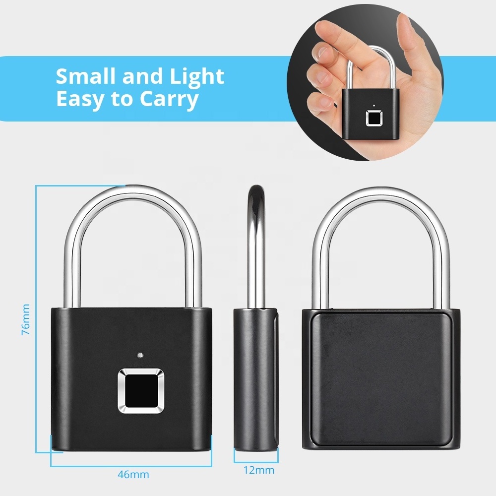 Smart Keyless USB Rechargeable Door Lock Fingerprint Smart Padlock Quick Unlock Portable Anti-theft Zinc Alloy Fingerprint Lock