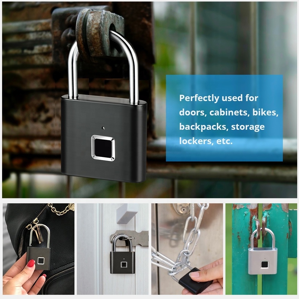 Smart Keyless USB Rechargeable Door Lock Fingerprint Smart Padlock Quick Unlock Portable Anti-theft Zinc Alloy Fingerprint Lock