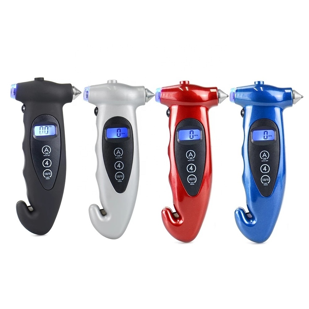 5-in-1 Tire Pressure Gauge Digital Monitoring Car Tyre Air Pressure Gauge Meter LCD Display with Window Broken Hammer