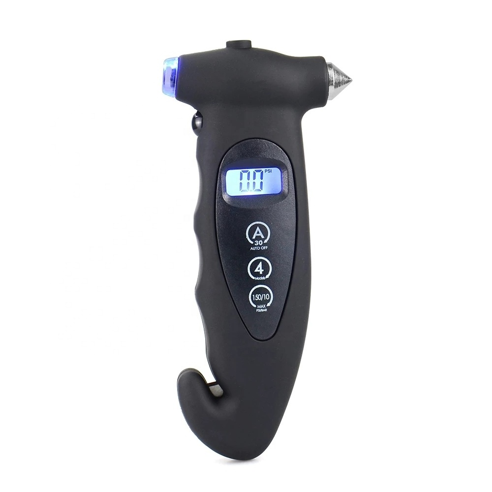 5-in-1 Tire Pressure Gauge Digital Monitoring Car Tyre Air Pressure Gauge Meter LCD Display with Window Broken Hammer