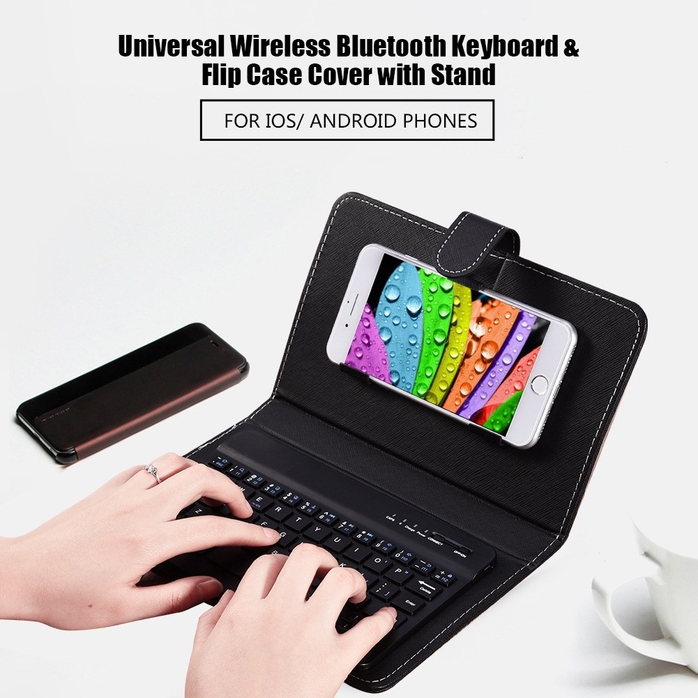 Portable PU Leather Wireless Keyboard Case for iPhone Protective Mobile Phone with BT Keyboard For IPhone Android Phone