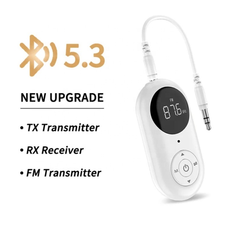 3 IN 1 BT 5.3 Audio Receiver Transmitter FM With Mic Handsfree Call 3.5MM AUX Stereo Music Wireless Adapter For Car PC TV