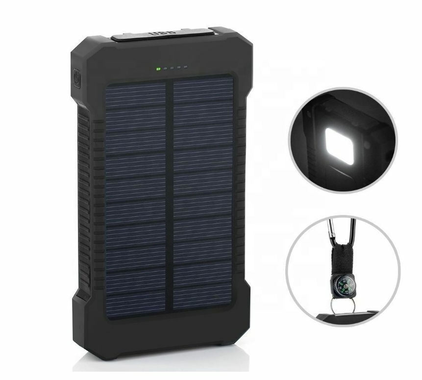 Solar Power Bank Waterproof 20000mAh Solar Charger 2 USB Ports External Charger Powerbank for Xiaomi Smartphone with LED Light