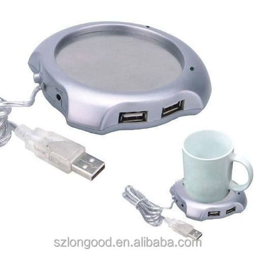 New USB Tea Coffee Cup Mug Warmer Heater Pad with 4 Port USB Hub Gadgets for PC Laptop