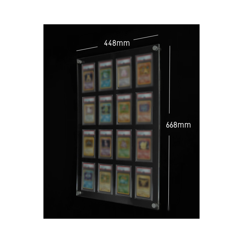 Transparent plexiglass frame 16 slots ACE Graded Display Case Frame wall mounted Pokemon Card display Stands