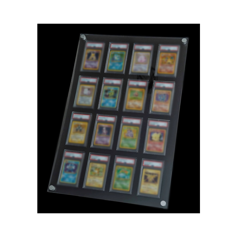 Transparent plexiglass frame 16 slots ACE Graded Display Case Frame wall mounted Pokemon Card display Stands