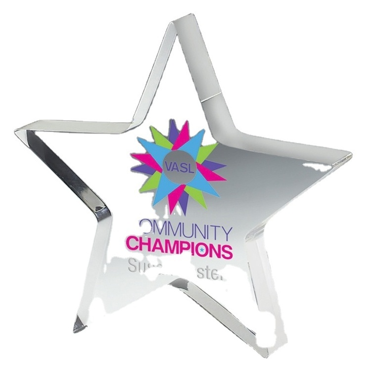 Laser Cut Plexiglass Plaque Trophy Transparent Star Shape Acrylic Award customized printing