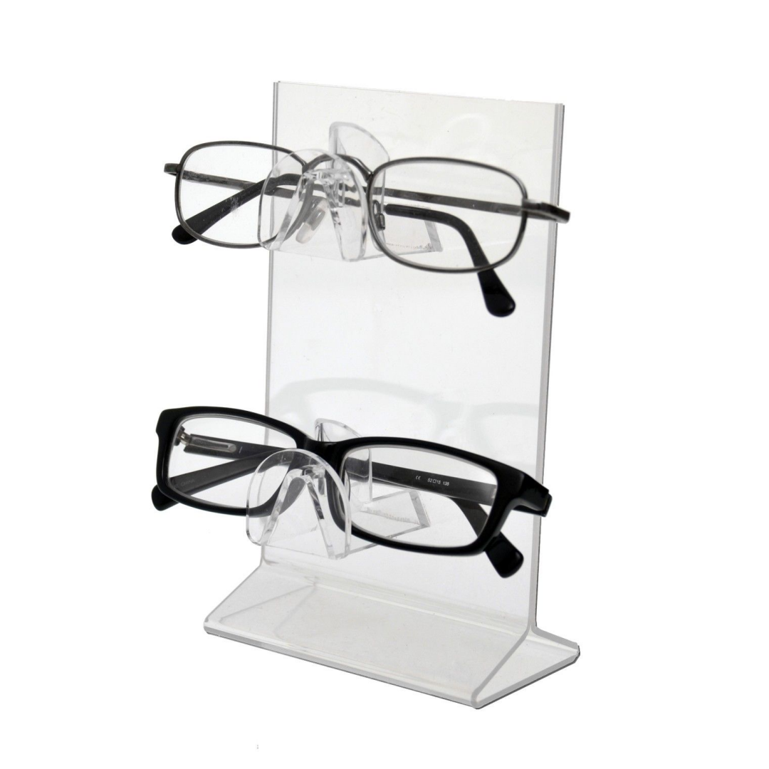 2 shelves Clear Acrylic Display Stand Holder for  Sunglass Eyeglass with insert sign holder