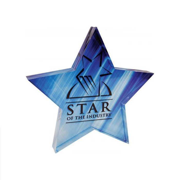 Laser Cut Plexiglass Plaque Trophy Transparent Star Shape Acrylic Award customized printing