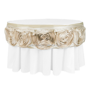 Custom Fancy Wedding Champagne Satin Rose Table Cloth