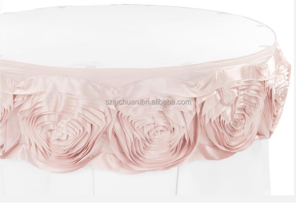 Custom Fancy Wedding Champagne Satin Rose Table Cloth