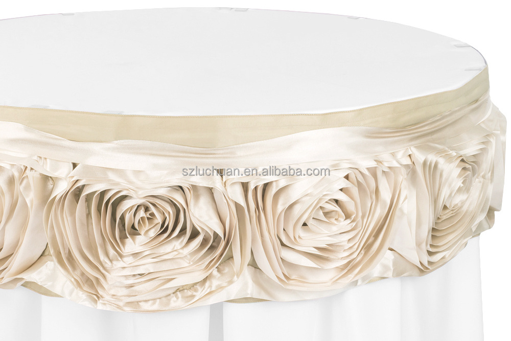 Custom Fancy Wedding Champagne Satin Rose Table Cloth