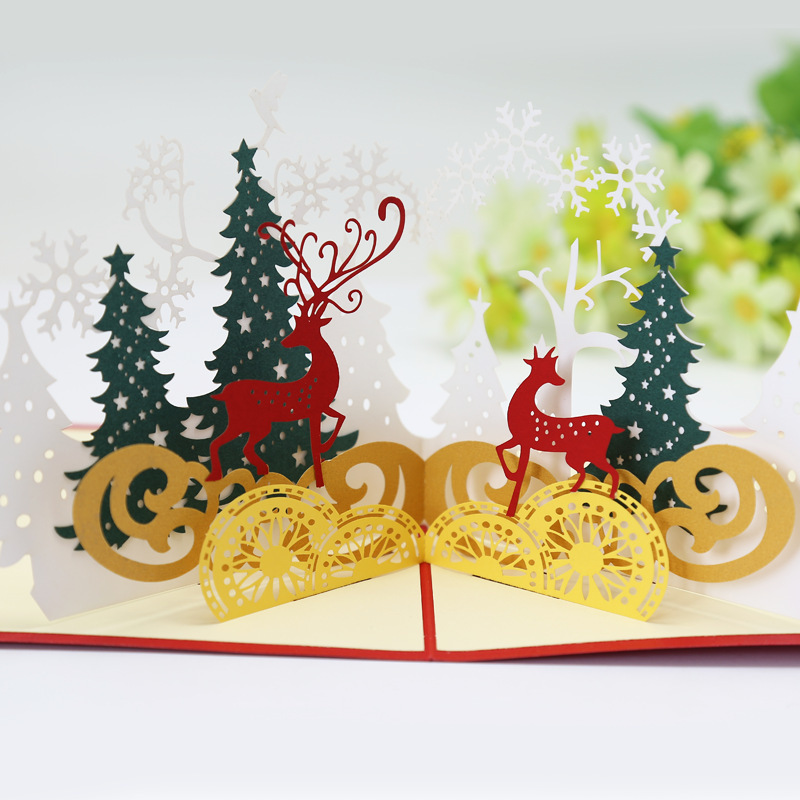 Wholesaler Merry Christmas Tree Gift Fancy luxury Wedding Invitation Card Laser Cut 3D Pop Up Invitations Greeting Cards Cover