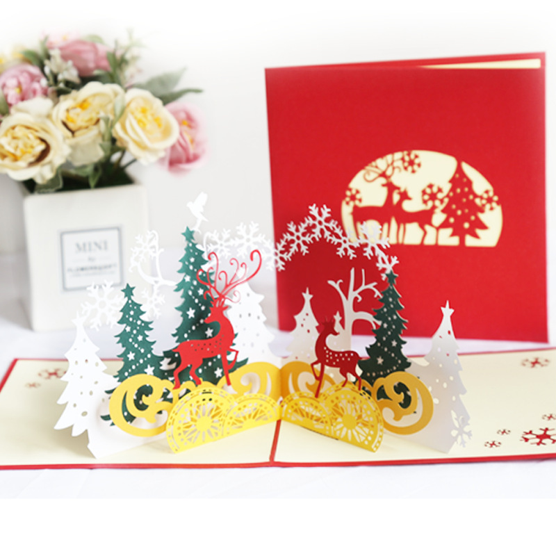 Wholesaler Merry Christmas Tree Gift Fancy luxury Wedding Invitation Card Laser Cut 3D Pop Up Invitations Greeting Cards Cover