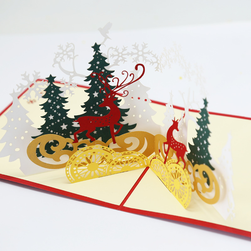 Wholesaler Merry Christmas Tree Gift Fancy luxury Wedding Invitation Card Laser Cut 3D Pop Up Invitations Greeting Cards Cover