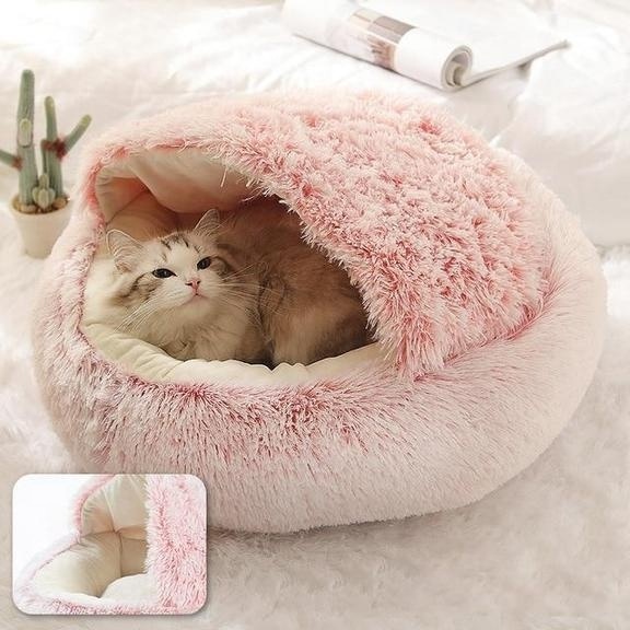 Custom Non Slip Winter Warm Soft Plush Dog Cat Round Small Designer Sofa Nest Cave Comfy Calming Fluffy Luxury Pet Beds