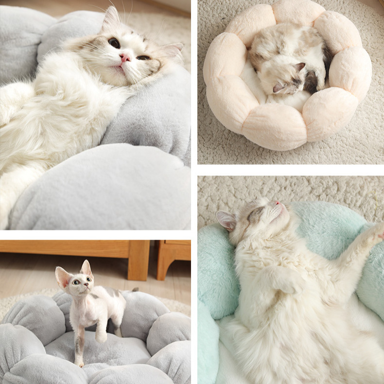 2021 Winter Custom Pet Bed Small Large Princess Cute Dog Warm Cozy Soft Fashion Donut Round Plush Luxury Cat Bed