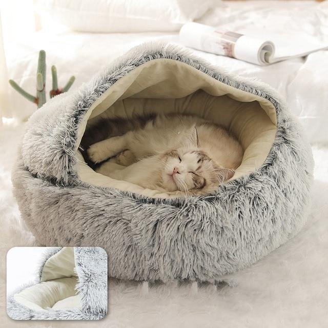 Custom Non Slip Winter Warm Soft Plush Dog Cat Round Small Designer Sofa Nest Cave Comfy Calming Fluffy Luxury Pet Beds