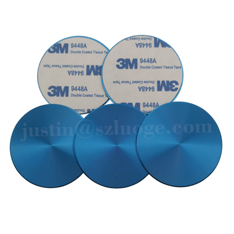 custom anodized metal round CD lines logo stickers blank aluminium blue metal CD lines badge with strong adhesive