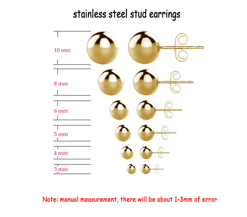 2024 Hot Selling Body Piercing Jewelry Round 2mm-8mm Ball Bead 316L Stainless Steel Gold Filled Stud Earrings Jewelry For Men Women