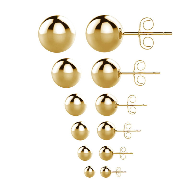 2024 Hot Selling Body Piercing Jewelry Round 2mm-8mm Ball Bead 316L Stainless Steel Gold Filled Stud Earrings Jewelry For Men Women