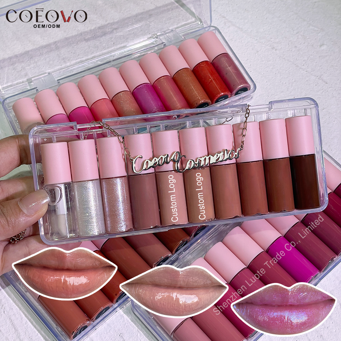 COEOVO free sample private label matte glossy mini lip gloss shine lipgloss glossy lip gloss lipstick set nude lip gloss