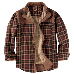 Outdoor Casual Vintage Long Sleeve Mens Corduroy Hoodies Plaid Flannel Button Cotton Shirt Jacket With Fur