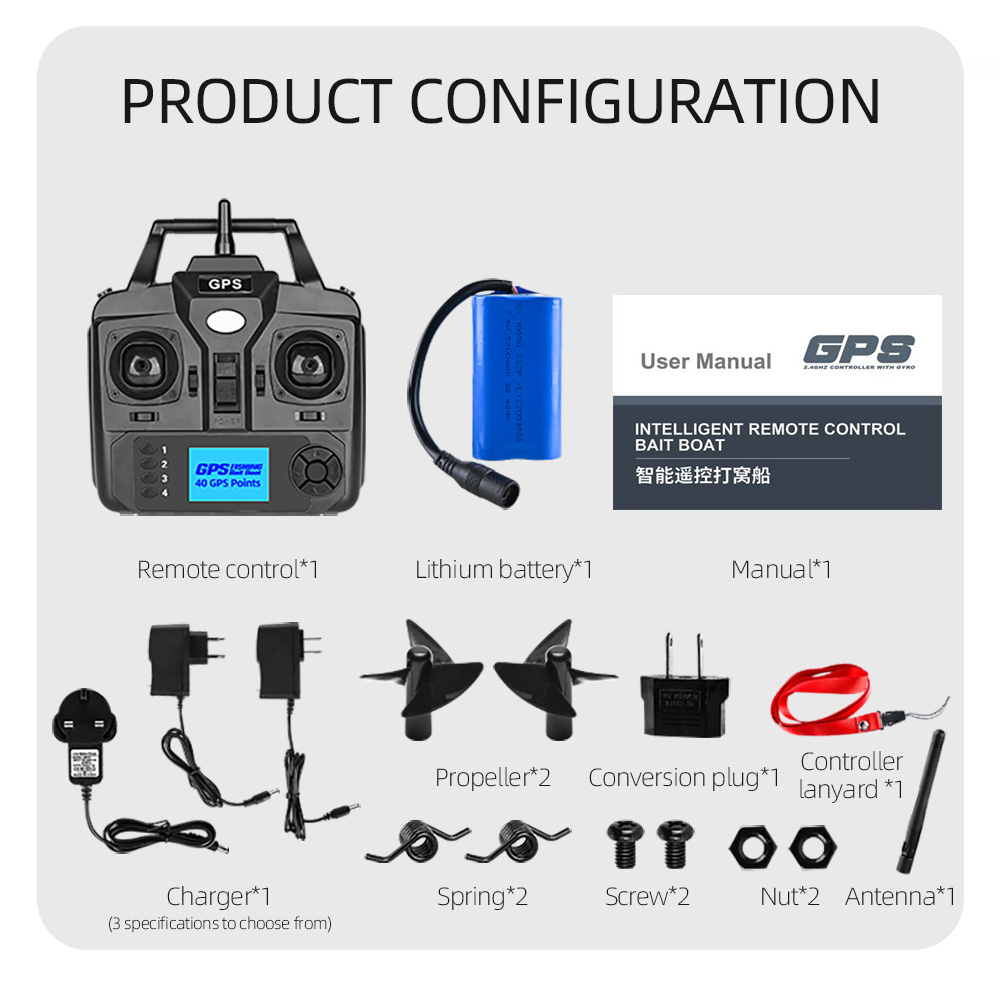 500M Smart Fishing Bait Boat with 40 GPS Points LCD Display and RC Lure Feeding System