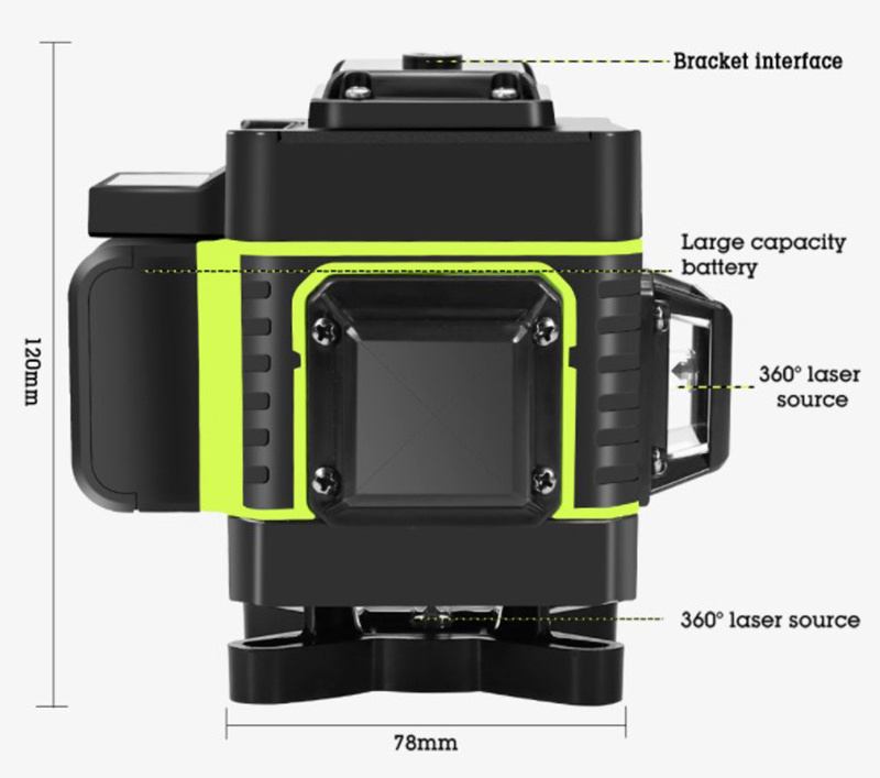 16 Lines 4D Rotary Nivel Laser 360 Green Beam Self-leveling Laser Levels Horizontal&Vertical Cross Line Laser Level machine