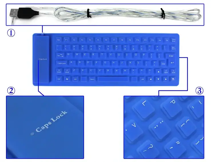 Computer azerty arabic usb waterproof cleaning flexible foldable folding silicone keyboard