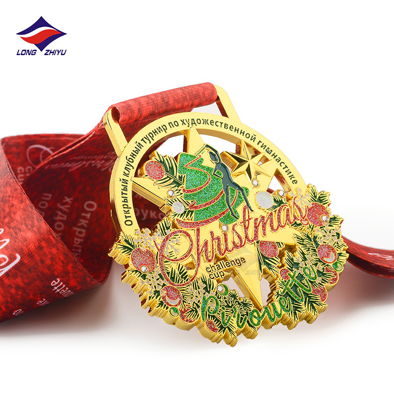 Longzhiyu 2022 New Design Christmas Tree and Flower Custom Metal Hollow Out Challenge Cup Dancing Medals