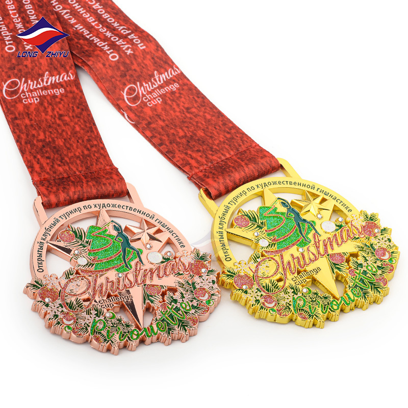 Longzhiyu 2022 New Design Christmas Tree and Flower Custom Metal Hollow Out Challenge Cup Dancing Medals