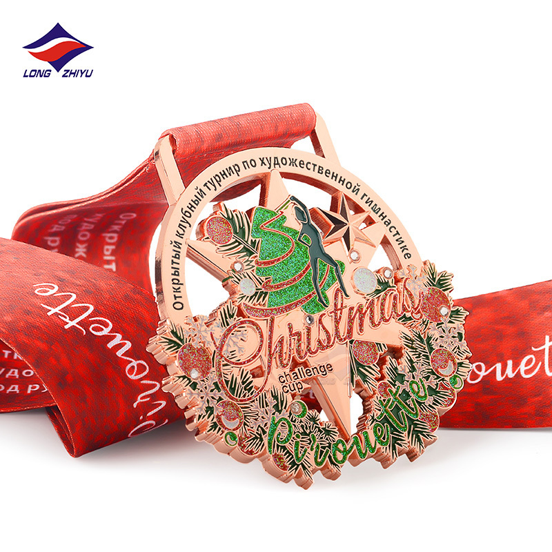 Longzhiyu 2022 New Design Christmas Tree and Flower Custom Metal Hollow Out Challenge Cup Dancing Medals