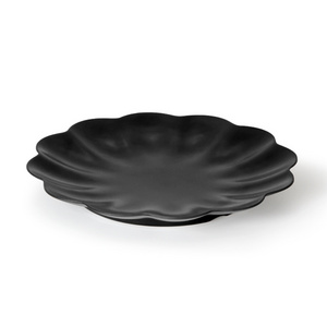 Unbreakable Reusable  Black Frosted Flower Shape Dessert Restaurant Dinner Melamine Round Plate For Catering