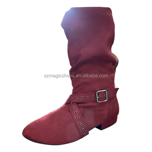 Customized Fast Shipping Ready To ship Wine Red Suede Women Dance Boots 1 inch Heel